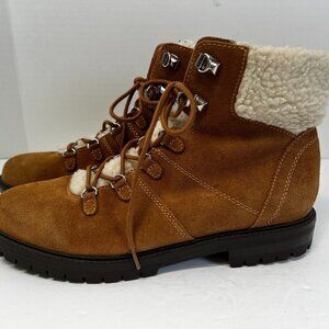 Marc Fisher Hopee Genuine Leather Faux Shearling‎ Lace-Up Suede Ankle Bootie 9.5
